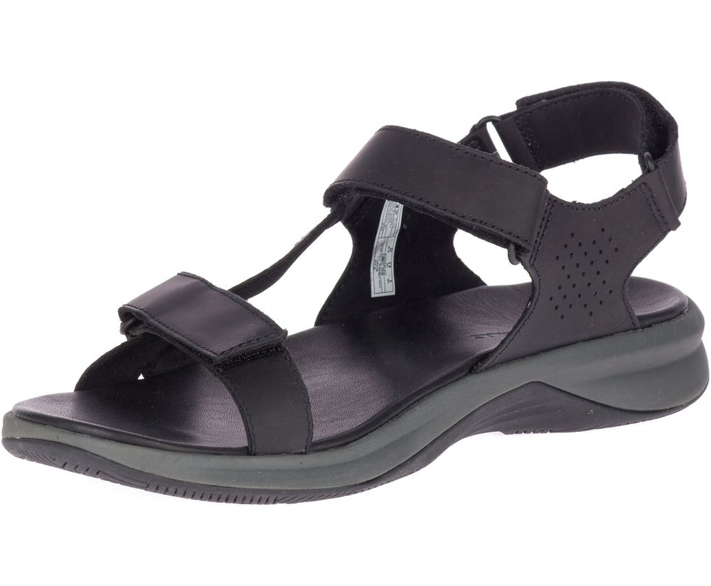 Merrell Sandals Black - Tideriser Luna Strap Leather - Mens 06QKZJDUT